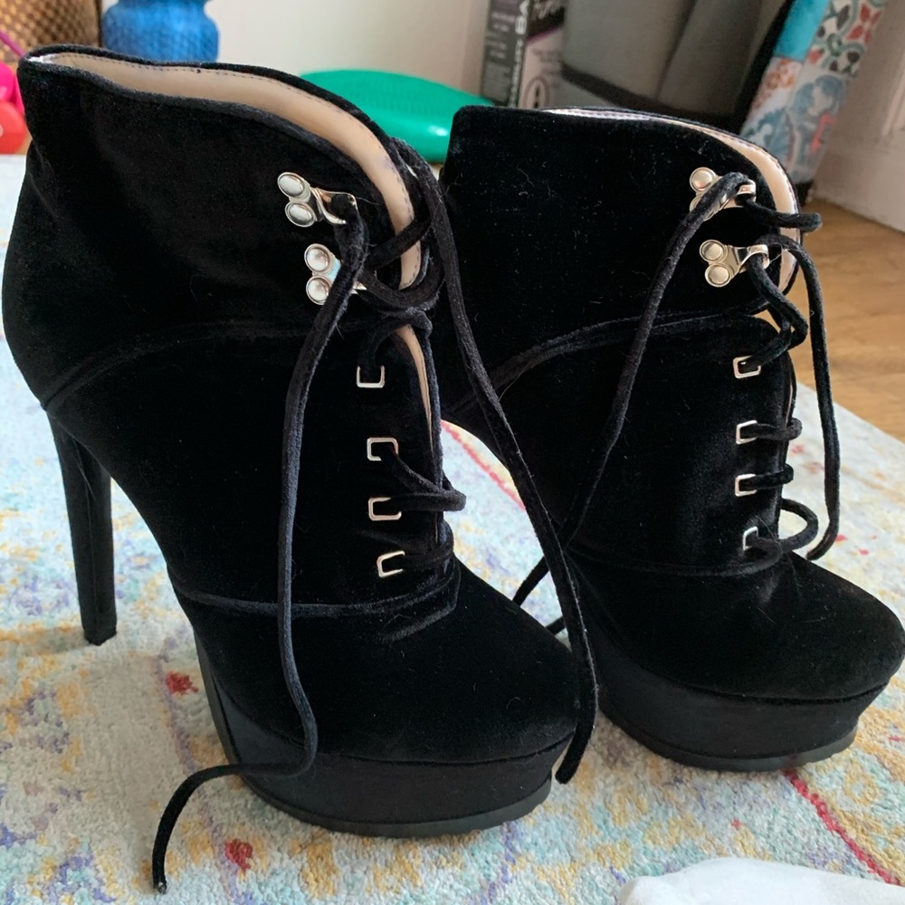 Mistress Rocks black velvet platform boots
